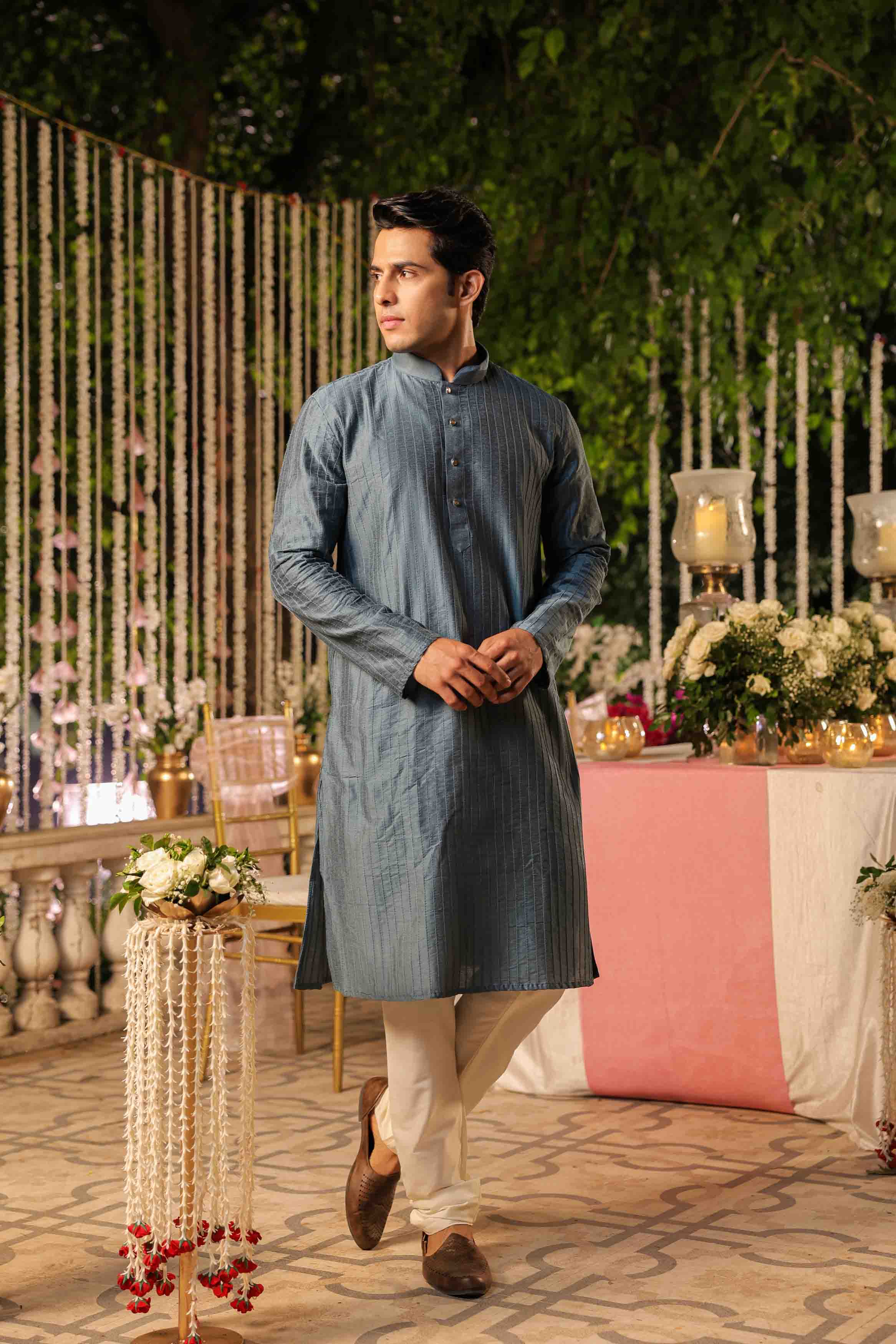 Blue Pintucks Kurta